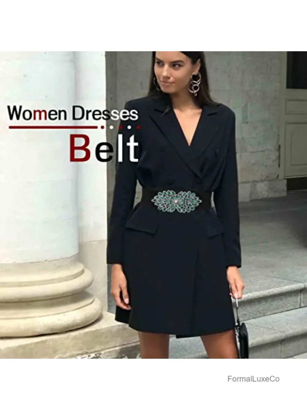 Rhinestone Stretch Belt Wide Formal Belt Women Fashion Elastic Dressy Waist